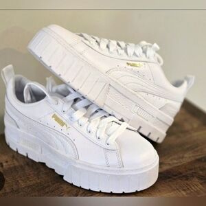 Puma Mayze White Platform Sneakers with Chunky Sole Women 9.5